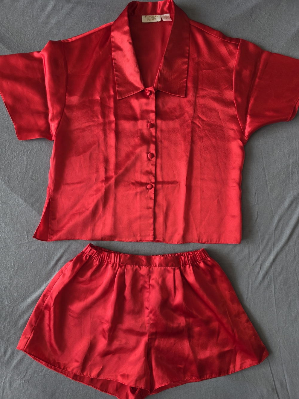 Rare Vintage 90s Victoria’s Secret Gold Label Red Satin Pajama Set Small NWOT